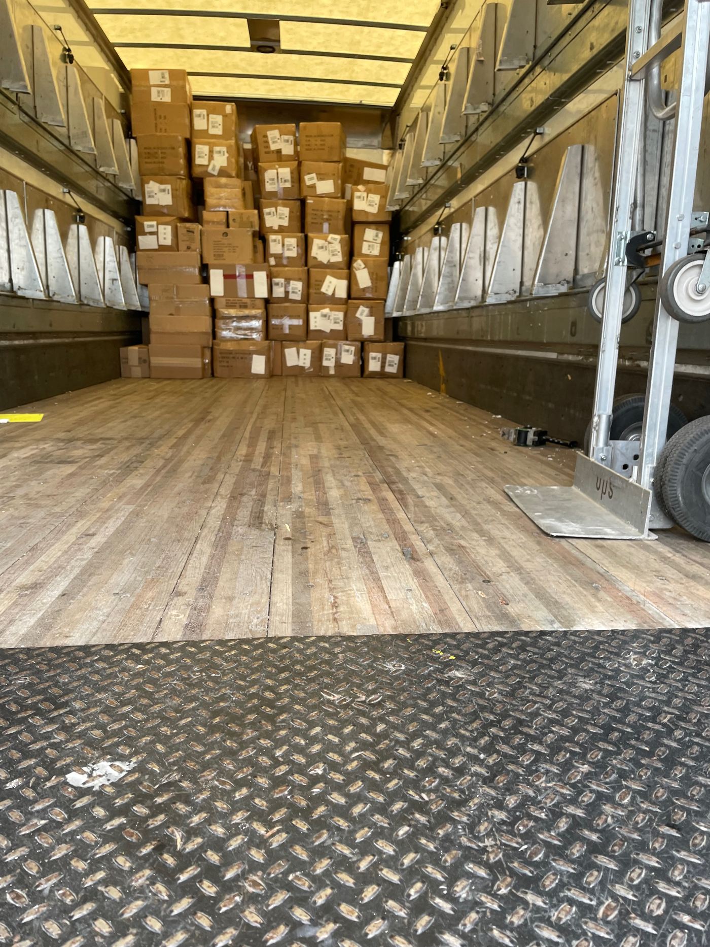 Trailer loaded with prepped cartons outbound to Amazon FBA